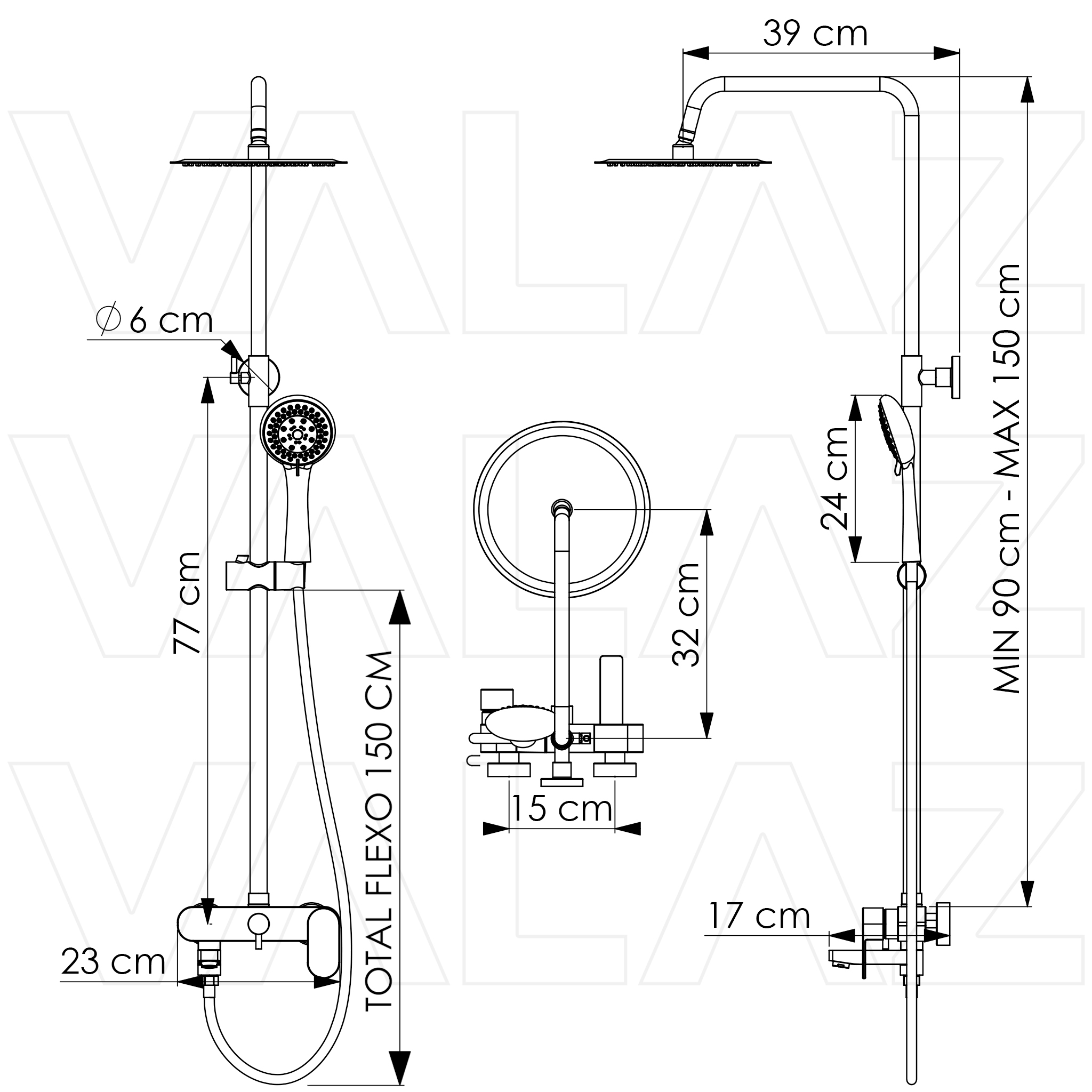 Barra de ducha/bañera monomando redonda ajustable hasta 150CM cromada - Serie Viar - Image 2
