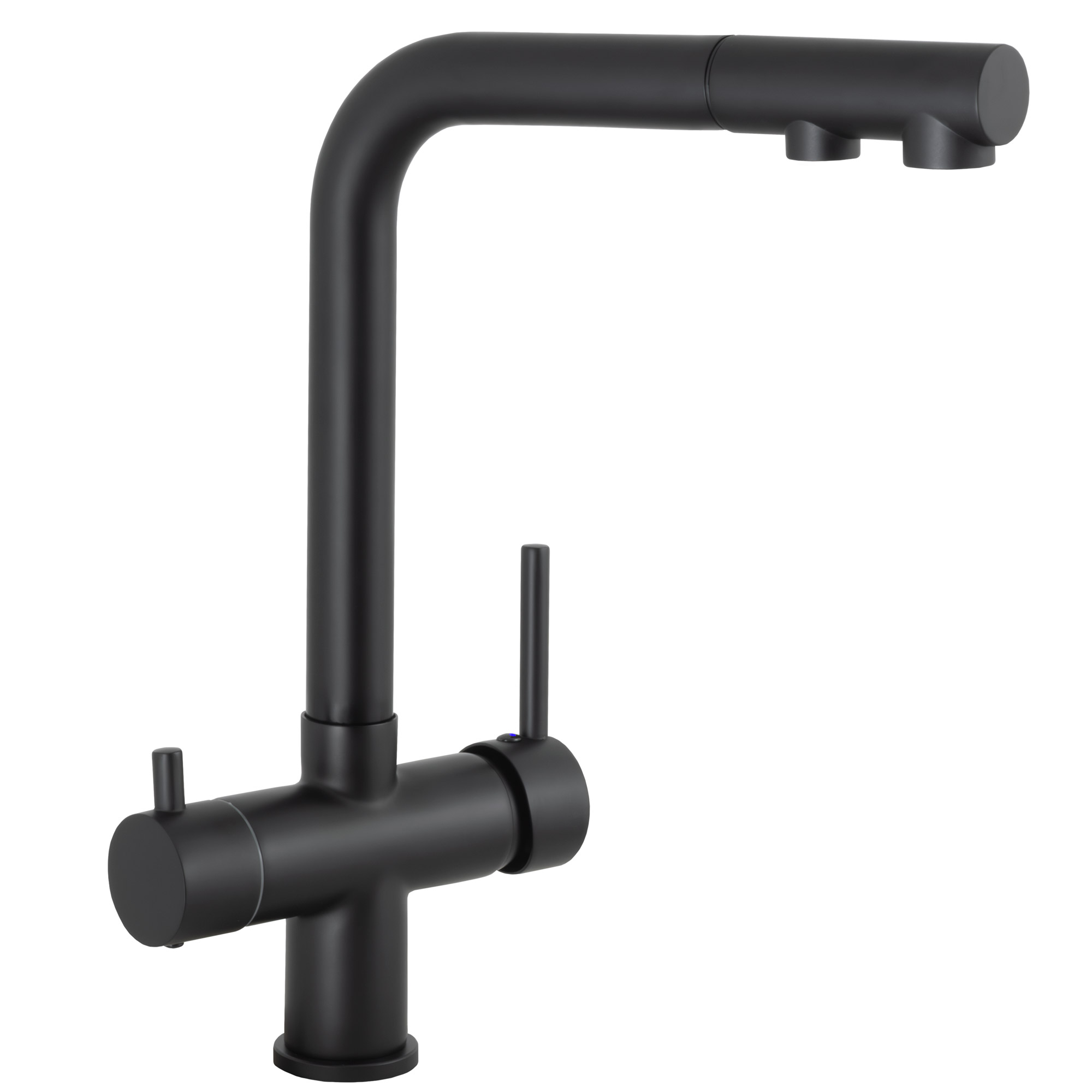 Grifo de cocina monomando 3 vías redondo con osmosis y extraíble en negro mate serie Vernisa