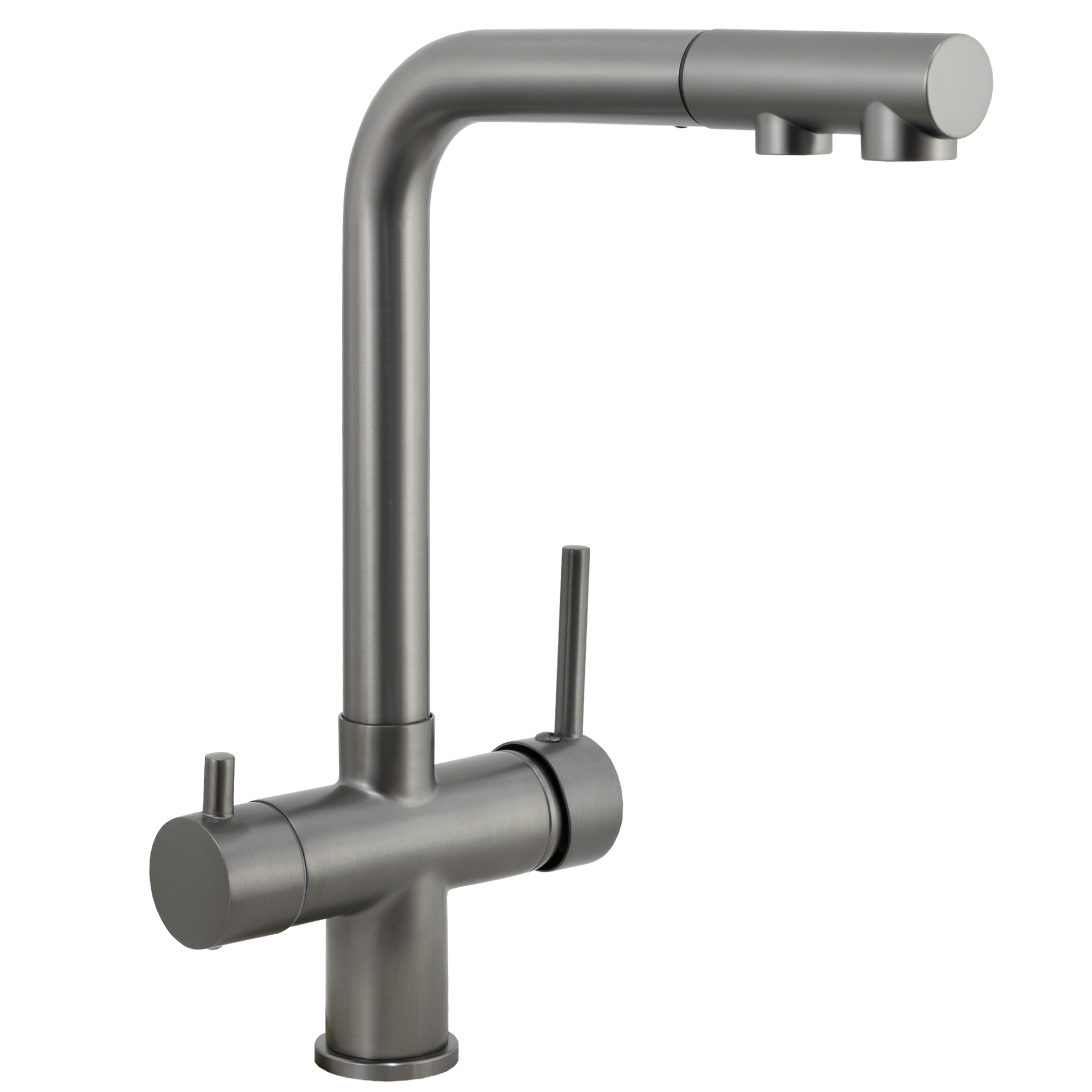 Grifo de cocina monomando 3 vías redondo con osmosis y extraíble en gun metal serie Vernisa